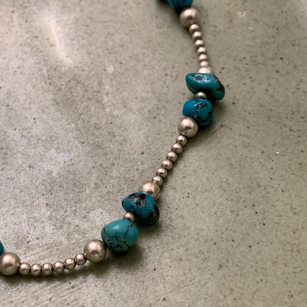 Turquoise Bead 925 Sterling-Style Bracelet/ Anklet